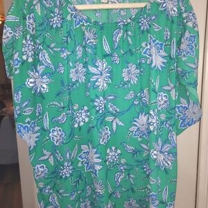 LOFT Green and Blue Floral Blouse